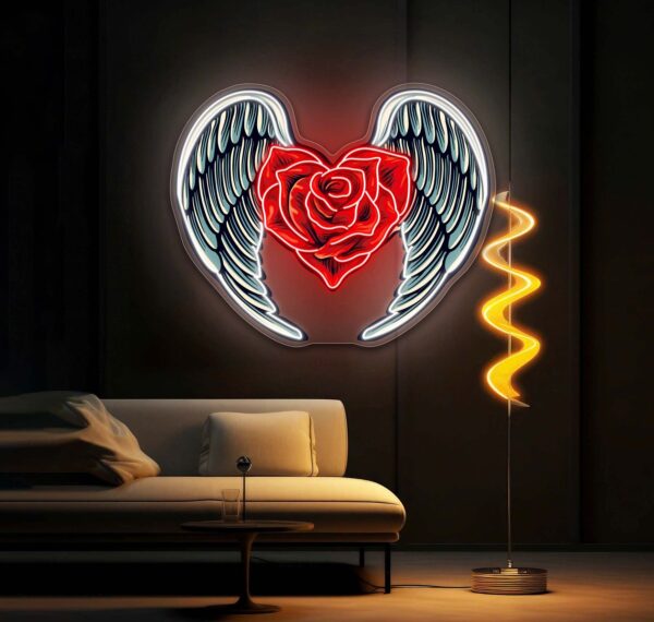 Winged Roses, Heartfelt Love Best Gift for Valentine Neon Sign Artwork
